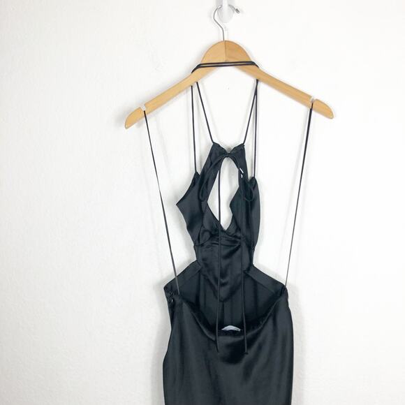 Zara Black Satin Cut Out Slip Maxi Dress Small Tie Back Cocktail Formal Wedding - Picture 11 of 13